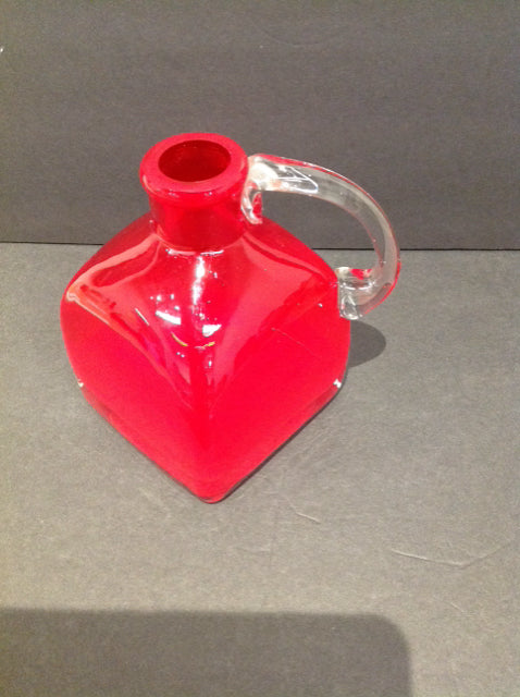 6" Red Glass Jug w/Handle