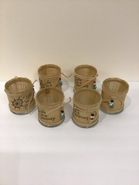 Set/6 Nautical Burlap Wrapped Candle Holders
