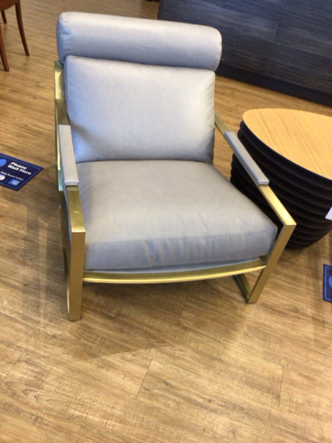 RH Thayer Coggin Grey Leather & Brass Lounge Chair