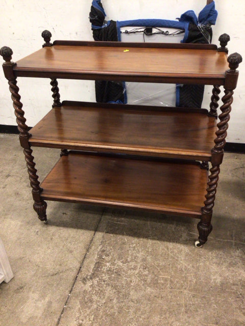 42" X 20" AS-IS Three Tier Wood Shelving On Casters(Marks/Spots On Top)