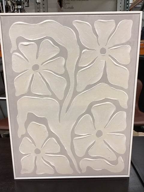 24"x18" Cream Floral Abstract Canvas Art