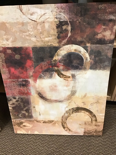 32"x24" Abstract Beige Red Brown Print