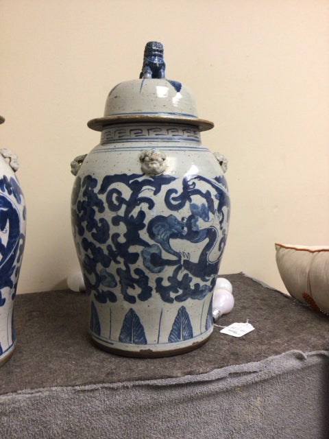 59" Blue/Grey Ceramic Ginger Jar W/Lid