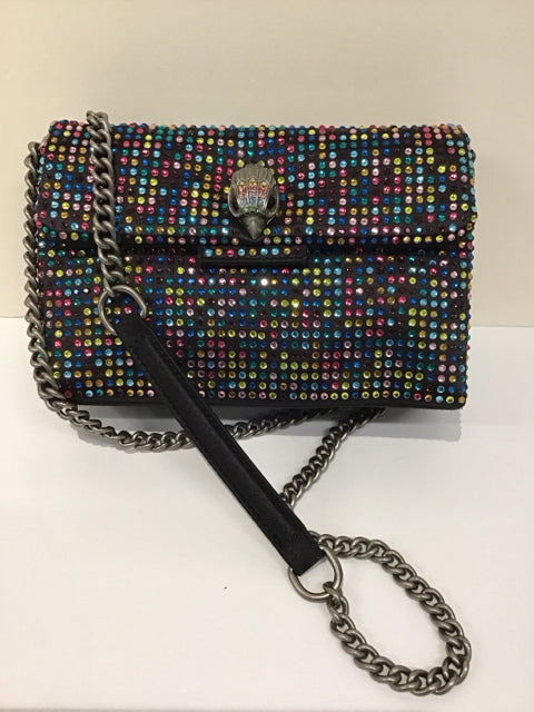 Kurt Geiger Black Fabric w/Multicolor Rhinestones Purse