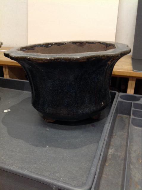20" Footed Blue Glazed Ceramic Planter