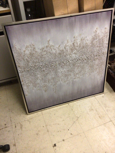 34 3/8" Square Silver Framed Textured Silver Abstract Print On Canvas