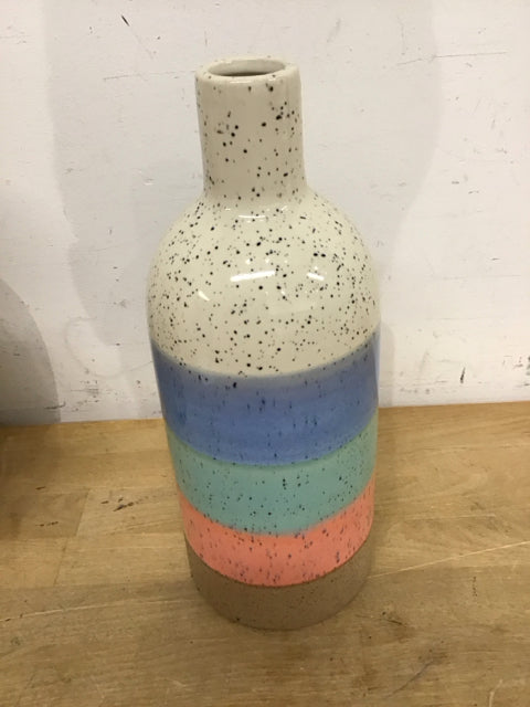 12.5" Speckled Striped Multi Colored Ceramic Vase