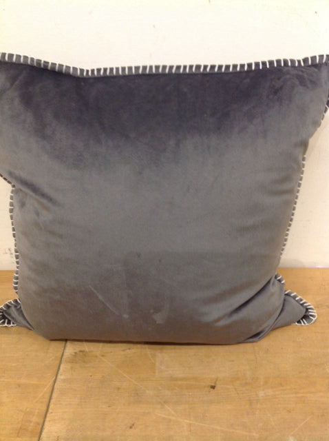 Pillow- 18" Grey Velvet W White Trim