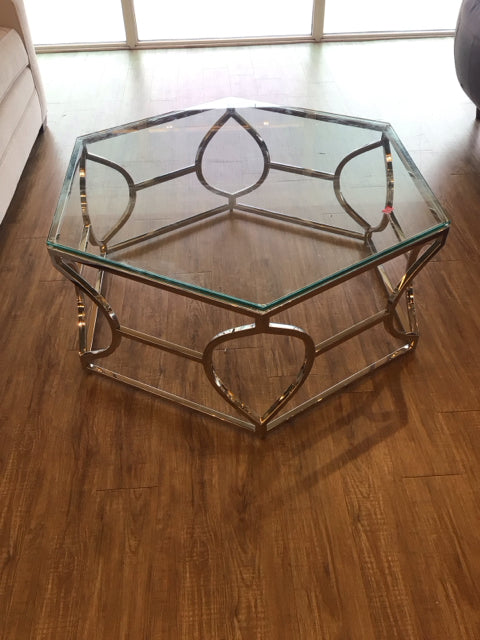 Cityhome Chrome Base Octagon Glass Top Coffee Table
