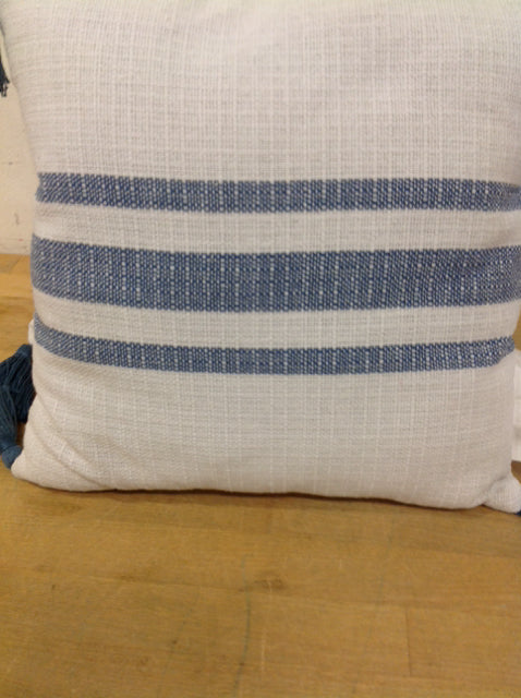 Pillow- 12" Blue & White W Tassels