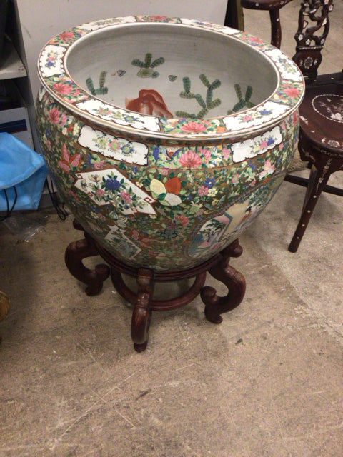 20 1/2" Round Asian Ceramic Planter W/Stand