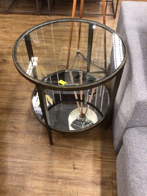 Crate & Barrel Round Metal Glass Top End Table