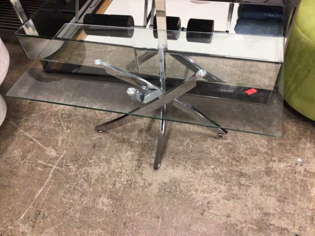 39" X 19 1/2" Glass Top Chrome Base Coffee Table