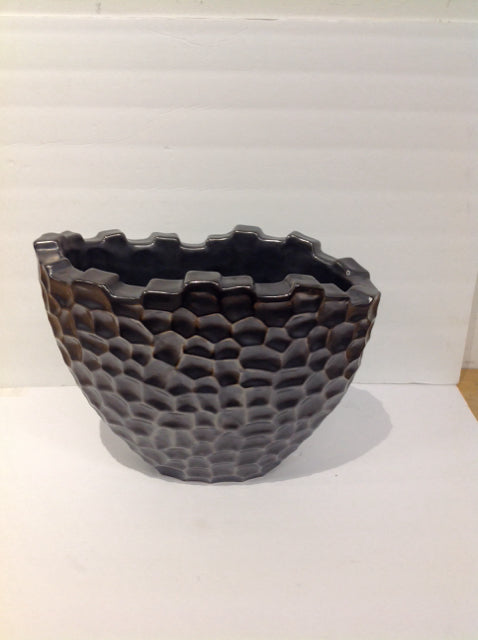 11" Black Dimpled Metal Vase