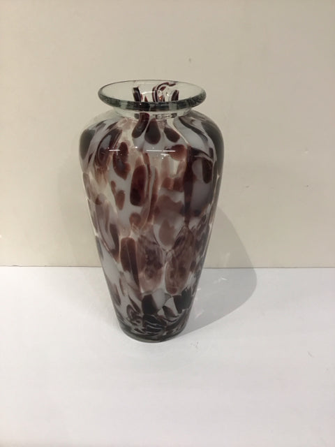10" Art Glass Vase w/Purple White Spots