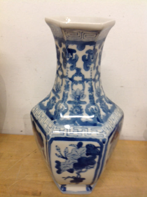 Vase- 14" Blue & White Ceramic Floral