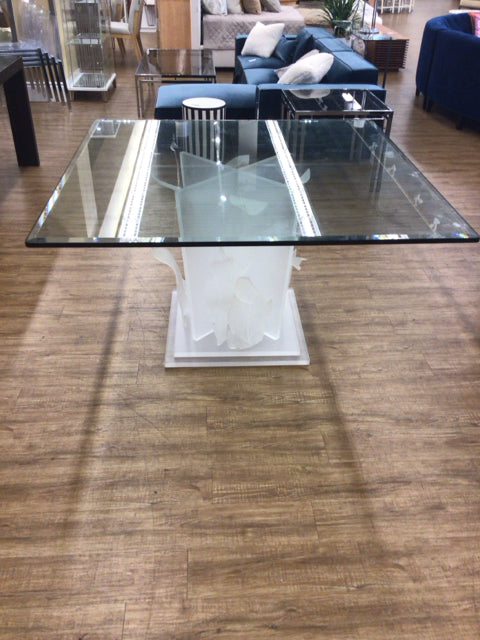 Square Glass Top Acrylic Pedestal Dining Table