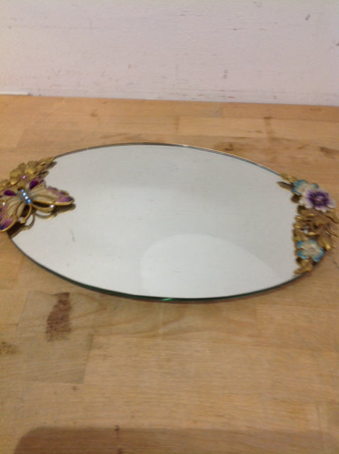 Tray- 13" Enamel Flower Mirror