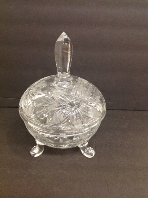 7" Footed Carved Crystal Canister
