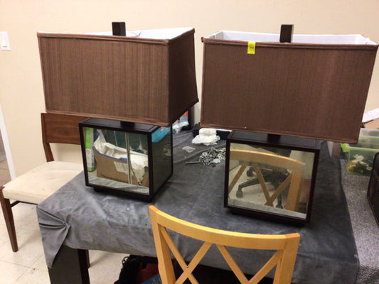 AS-IS Pair Of Uttermost Lighting Mirrored Panel Table Lamps W/Shades