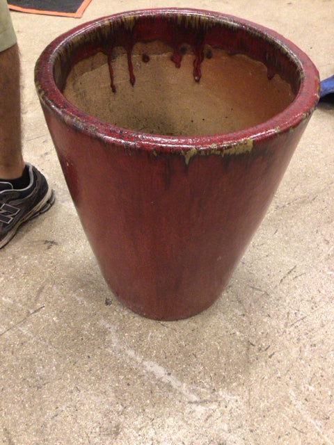 17 1/2" Red Ceramic Drip Glaze Planter