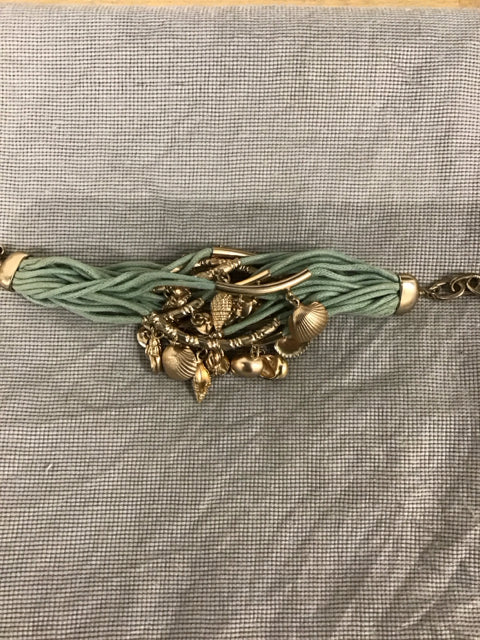 Goldtone Shells WTeal Twisted Rope Bracelet