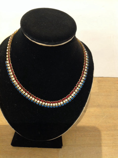 Red,White,Blue Rhinestones Necklace