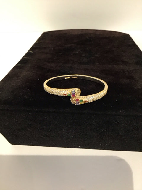 Cartier Style Gold Snake Bracelet w/Stones