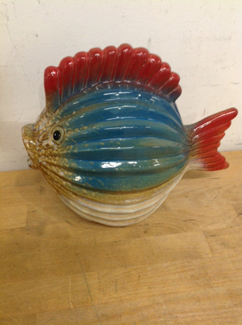 10" Blue & Orange Ceramic Fish