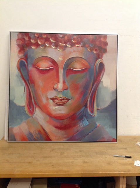 39" Square Mixed Media Buddha on Canvas