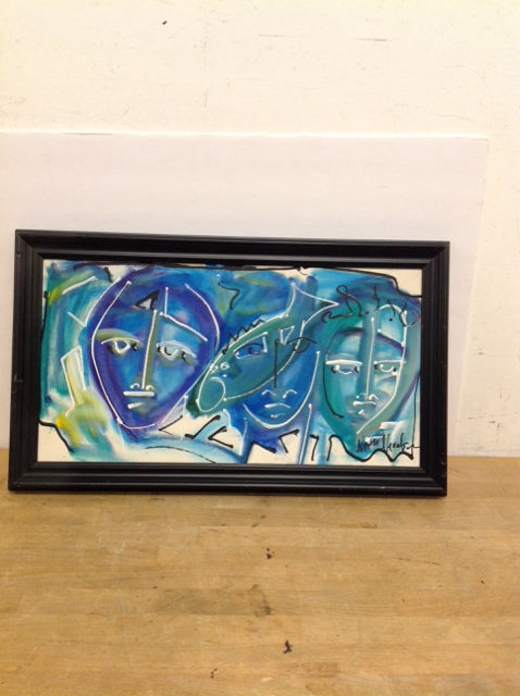 24x13 Framed Neith Nevelson Abstract Faces & Sea Life