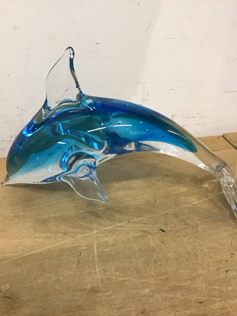 10" Blue Green Art Glass Dolphin