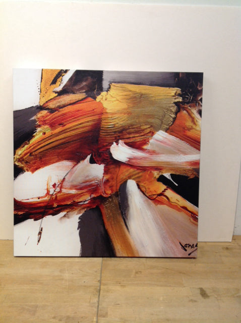 24"Sq Black/Orange Abstract on Canvas