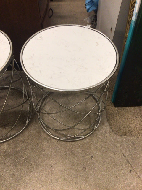 18 1/2" Round Marble Metal Base End Table