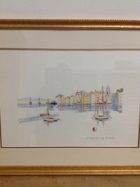 22" X 28" Signed French Saint Tropez Watercolor