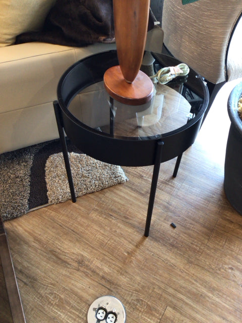 18 1/2" Round Black Metal Glass Top End Table