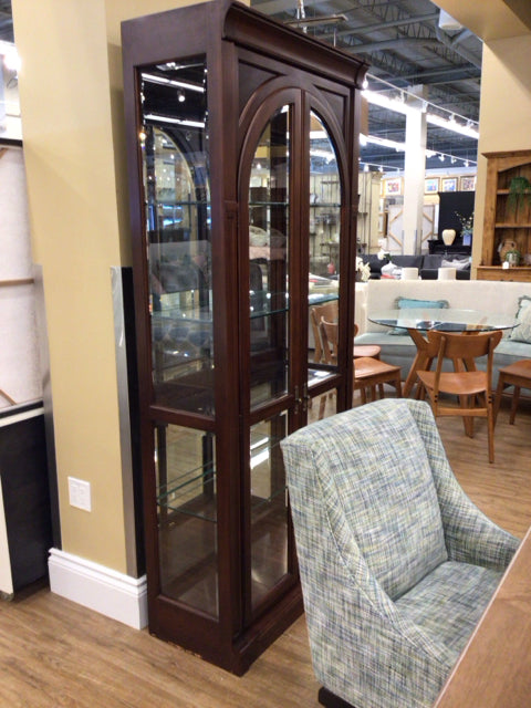 AS-IS Ethan Allen Wood & Glass Door Display Cabinet(Bottom Mark)