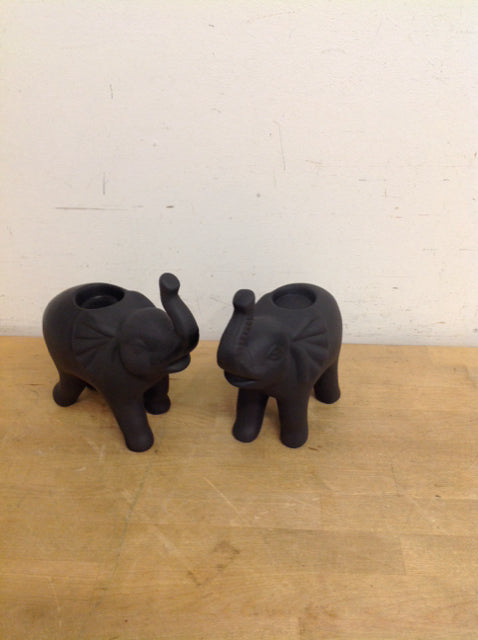 Set of 2 Clay Elephant Votive Holders