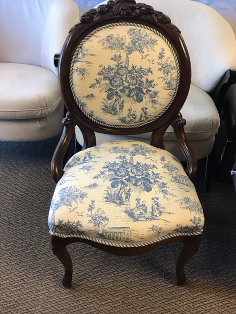 Louis Phillipe Style Blue & White Upholstery Chair