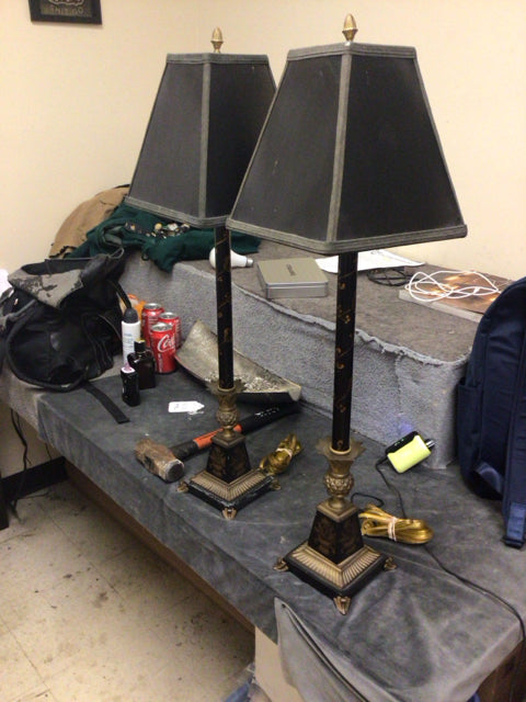 29" Pair Of Black Candlestick Table Lamps W/Shades