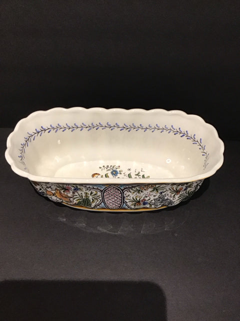 Floral Decor Painted White Ceramic Bowl