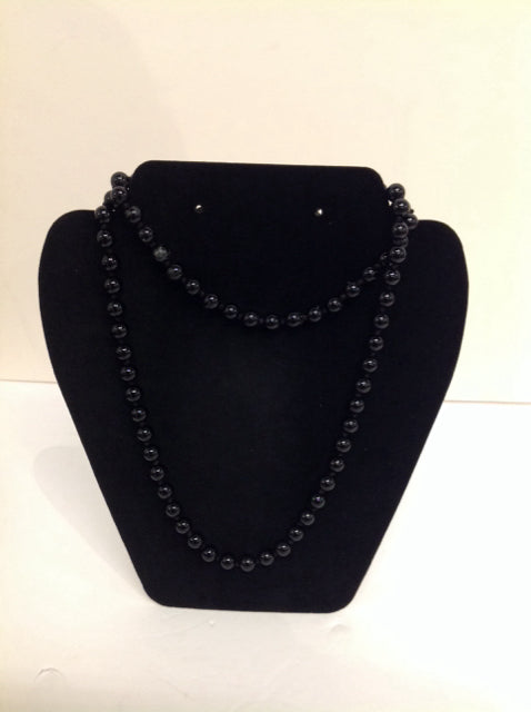 Round Black Bead Strand Necklace