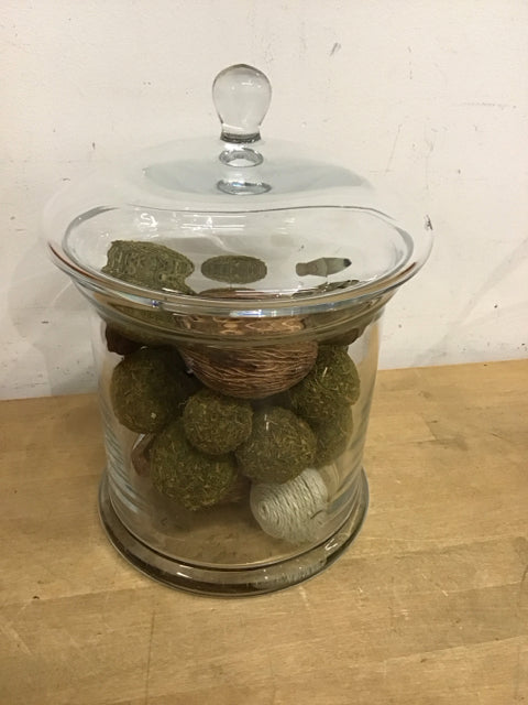 13" Clear Glass Lidded Apothecary Jar W/Dried Flowers
