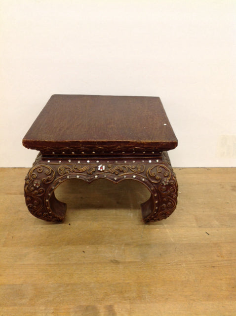 10" Sq Asian Decorated Wood Display Stand