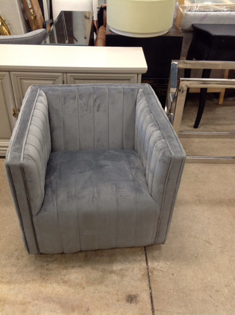 Grey Fabric Cube Swivel Club Chair