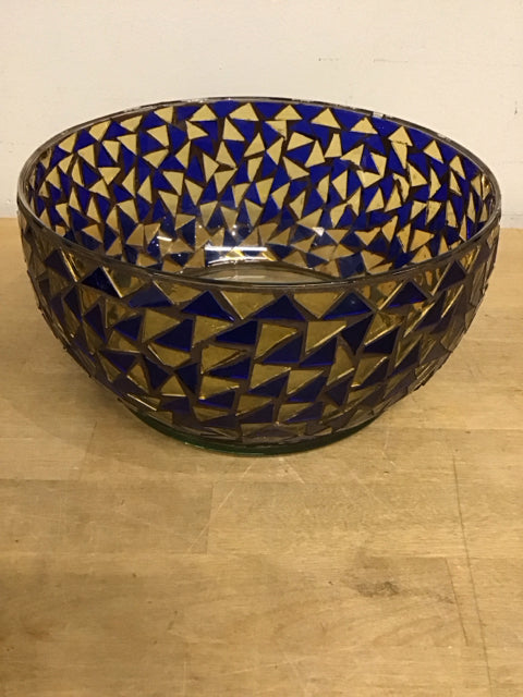 9" Blue & Yellow Glass Mosaic Bowl