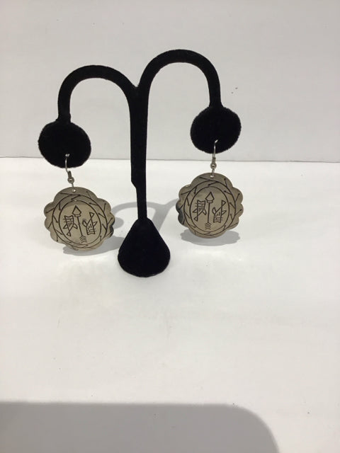 Silver Indian Etched Dangle Earrings
