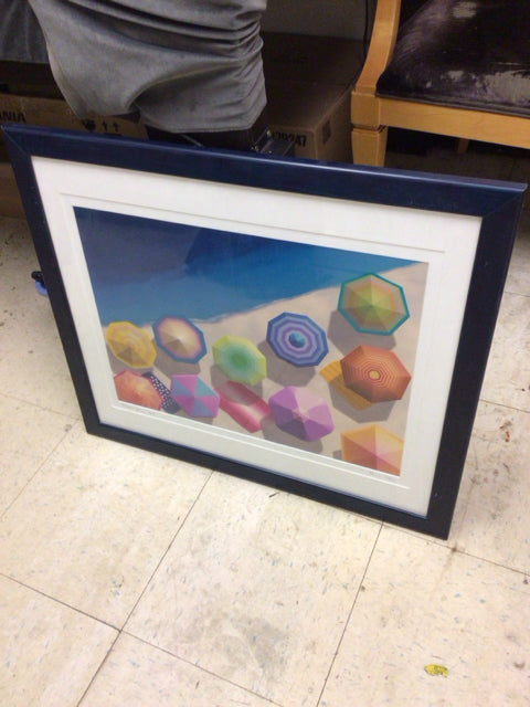 22 1/2" X 26 1/2" Blue Framed Signed Beach Print