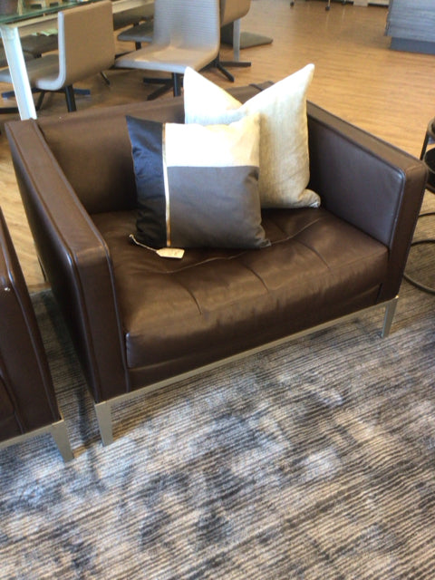 B & B Italia Brown Leather & Metal Arm Chair