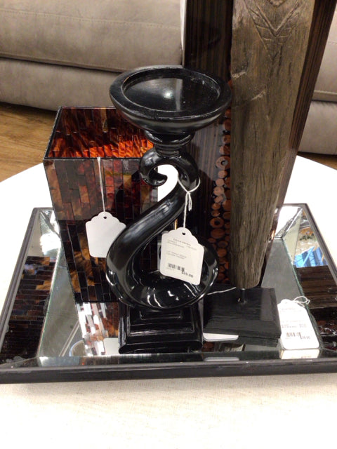 14" Resin Black Candle Holder